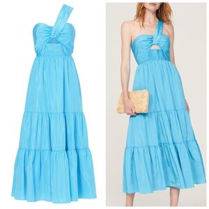 One33 Social One 33 Teal Blue Patio Midi Dress One Shoulder Asymmetric - Size 2